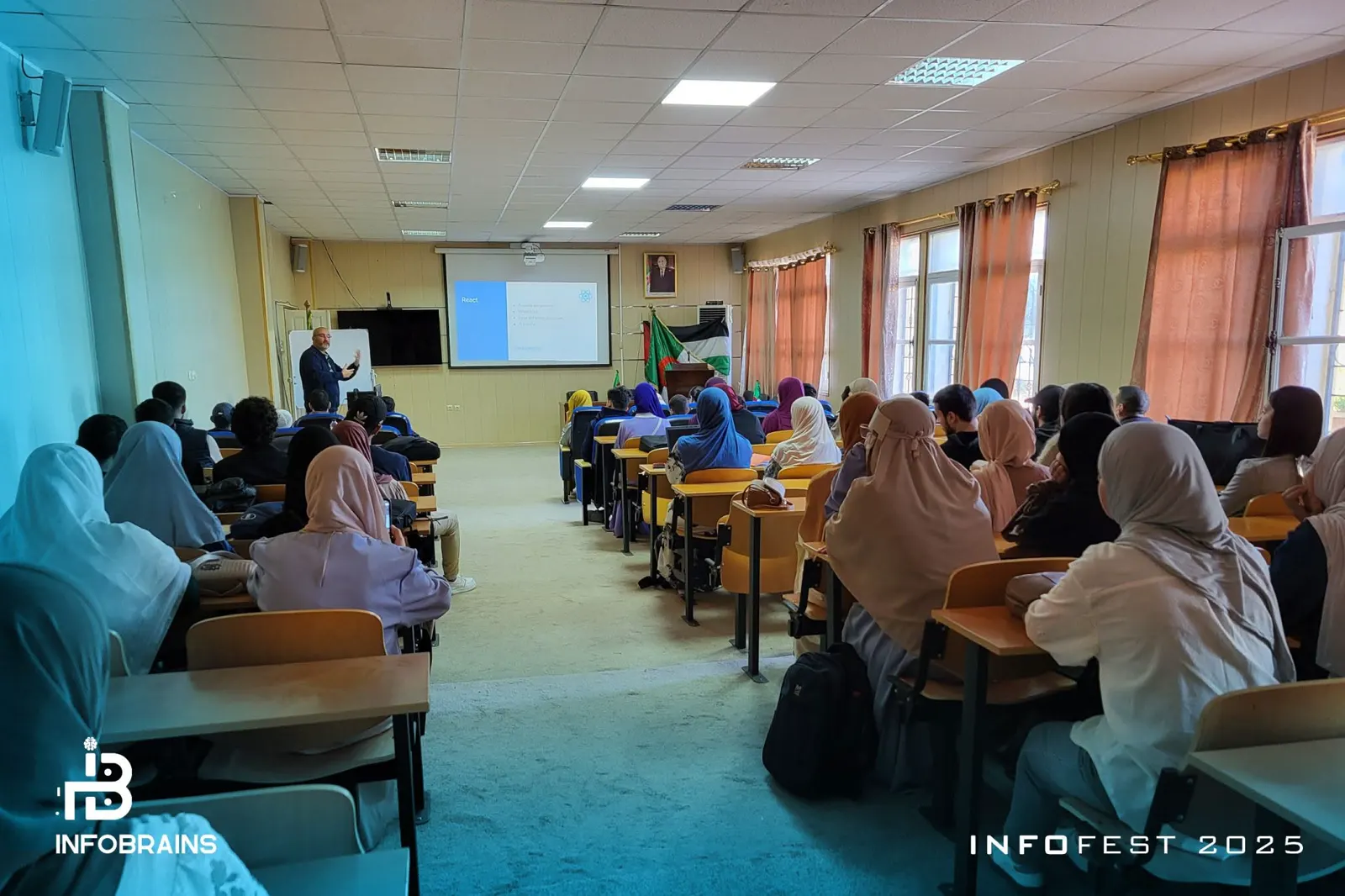 Wide view of the lecture hall during the talk at Science Day, University of Chlef, 2025.
